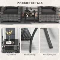 Outsunny Rattan Side Table, Outdoor End Table with Storage Shelf, Aluminum Frame Square, Coffee Table with Tempered Glass Top, Mixed Gray(m-7)