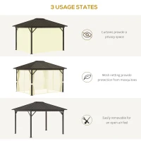 Outsunny 11.9" x 9.8" Hardtop Gazebo with Curtains Netting, Metal Roof Gazebo Canopy with Aluminum Frame and Top Hook, Cream(m-6)
