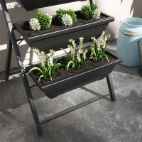 Outsunny 5-Tier Raised Garden Bed with 5 Planter Box, Outdoor Plant Stand Grow Containers with Leaking Holes, Black(m-9)