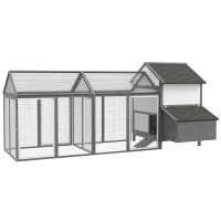 PawHut 100" Chicken Coop Poultry Cage with Double Run, Nesting Box, Gray(m-1)