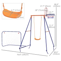 Outsunny Kids Swing Outdoor with Swing Seat, Basketball Hoop and Football Goal, Ground Stakes for 3-8 Years Old(m-3)