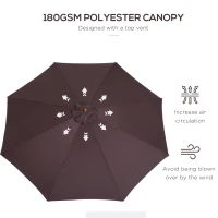 Outsunny 10' x 8' Wooden Patio Umbrella Garden Parasol Outdoor Sunshade Canopy with Bamboo Rib for Outdoor Coffee(m-5)