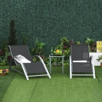 Outsunny 3 Pieces Outdoor Lounge Chair Set, 2 S-Shaped Lawn Chairs and a Glass Table for Patio, Yard, Black(m-1)