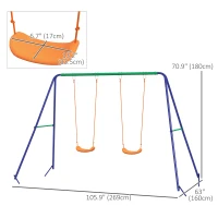 Outsunny Kids Swing Set Outdoor Metal Swing Frame with Double Swing Seats for 1-2 Children Aged 3-8 Years Old(m-3)