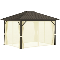 Outsunny 11.9" x 9.8" Hardtop Gazebo with Curtains Netting, Metal Roof Gazebo Canopy with Aluminum Frame and Top Hook, Cream