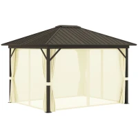Outsunny 11.9" x 9.8" Hardtop Gazebo with Curtains Netting, Metal Roof Gazebo Canopy with Aluminum Frame and Top Hook, Cream(m-1)