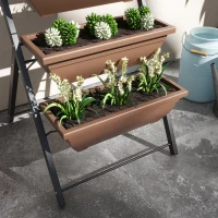 Outsunny 5-Tier Raised Garden Bed with 5 Planter Box, Outdoor Plant Stand Grow Containers with Leaking Holes, Brown(m-9)