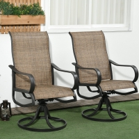 Outsunny 2-Piece Swivel Patio Dining Chairs, 360° Swivel Rocking Outdoor Chairs with Curved Armrests, Breathable Mesh Seat & S Shape Backrest for Yard, Lawn, Porch, Brown