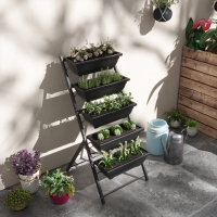 Outsunny 5-Tier Raised Garden Bed with 5 Planter Box, Outdoor Plant Stand Grow Containers with Leaking Holes, Black