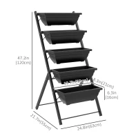 Outsunny 5-Tier Raised Garden Bed with 5 Planter Box, Outdoor Plant Stand Grow Containers with Leaking Holes, Black(m-3)