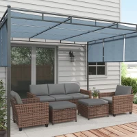 Outsunny 5-Piece Patio Furniture Set with PE Rattan Three-Seater Sofa, Armchairs, Footstools, Cushions, Mixed Brown(m-2)