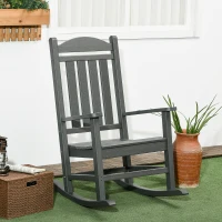 Outsunny HDPE Porch Rocker Chair, Outdoor Rocking Chair with High Back, Arms, Slatted Design, for Indoor and Outdoor, Dark Gray(m-2)
