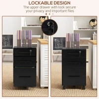 HOMCOM Lockable Vertical File Cabinet with Lock, 3 Drawer Filing Cabinet with Hanging Bars for Letter and A4 Size, Black(m-6)