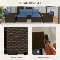 Outsunny 5-Piece Patio Furniture Set with Deep Coffee Rattan, Includes Cushioned 3-Seater Sofa, Chairs & Footstools, Outdoor Conversation Set for Backyard, Lawn, Pool Relaxation(m-5)