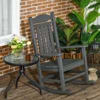 Outsunny HDPE Porch Rocker Chair, Outdoor Rocking Chair with High Back, Arms, Slatted Design, for Indoor and Outdoor, Dark Gray(m-7)