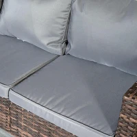 Outsunny 5-Piece Patio Furniture Set with PE Rattan Three-Seater Sofa, Armchairs, Footstools, Cushions, Mixed Brown(m-9)