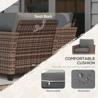 Outsunny 5-Piece Patio Furniture Set with PE Rattan Three-Seater Sofa, Armchairs, Footstools, Cushions, Mixed Brown(m-5)