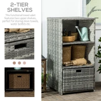Outsunny Outdoor Storage Cabinet, Patio Storage Box Rack Rattan Wicker Pool Towel Valet Organizer Poolside Garden Lawn Bathroom Furniture Shelf w/ Shelf Drawer, Mixed Grey(m-5)