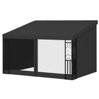 Outsunny 10' x 13' Wall Pergola, Outdoor Gazebo with 2 Curtains and 2 Nettings, UV Resistant, for Patio, Deck, Dark Grey(m-2)