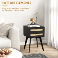 HOMCOM Boho Night Stands Set of 2, Bedside Tables with 2 Rattan Drawers, Square End Tables for Bedroom, Living Room(m-6)