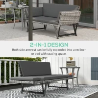 Outsunny Convertible Wicker Loveseat Grey Patio Chaise Lounge(m-4)