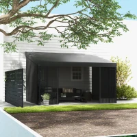 Outsunny 10' x 13' Wall Pergola, Outdoor Gazebo with 2 Curtains and 2 Nettings, UV Resistant, for Patio, Deck, Dark Grey(m-1)