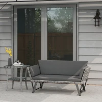 Outsunny Convertible Wicker Loveseat Grey Patio Chaise Lounge(m-1)