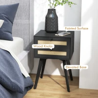 HOMCOM Boho Night Stands Set of 2, Bedside Tables with 2 Rattan Drawers, Square End Tables for Bedroom, Living Room(m-7)