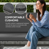 Outsunny Convertible Wicker Loveseat Grey Patio Chaise Lounge(m-6)