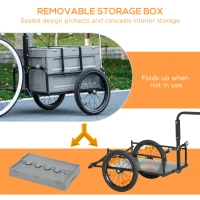 Aosom Steel Trailer for Bike, Bicycle Cargo Trailer with Foldable Storage Box and Safe Reflectors, Max Load 88LBS(m-4)