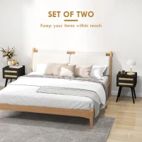 HOMCOM Boho Night Stands Set of 2, Bedside Tables with 2 Rattan Drawers, Square End Tables for Bedroom, Living Room(m-4)