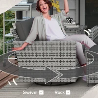 Outsunny 6-Piece Rattan Patio Furniture Set with 3-Seater Sofa, Swivel Rocking Chairs, Footstools, 2 Tier Table, Mixed Gray(m-4)