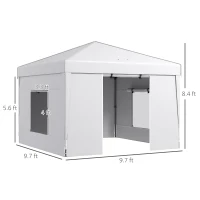 Outsunny 9.7' x 9.7' Pop Up Canopy with Sidewalls, Portable Canopy Tent with 2 Mesh Windows, Reflective Strips, Carry Bag, White(m-3)