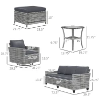 Outsunny 6-Piece Rattan Patio Furniture Set with 3-Seater Sofa, Swivel Rocking Chairs, Footstools, 2 Tier Table, Mixed Gray(m-3)