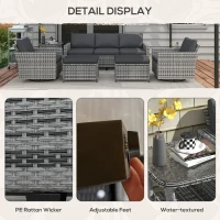 Outsunny 6-Piece Rattan Patio Furniture Set with 3-Seater Sofa, Swivel Rocking Chairs, Footstools, 2 Tier Table, Mixed Gray(m-7)