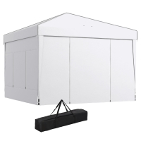 Outsunny 9.7' x 9.7' Pop Up Canopy with Sidewalls, Portable Canopy Tent with 2 Mesh Windows, Reflective Strips, Carry Bag, White