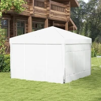 Outsunny 9.7' x 9.7' Pop Up Canopy with Sidewalls, Portable Canopy Tent with 2 Mesh Windows, Reflective Strips, Carry Bag, White(m-7)