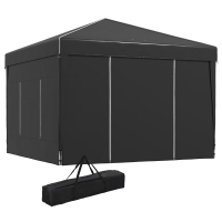 Outsunny 9.7' x 9.7' Pop Up Canopy with Sidewalls, Portable Canopy Tent with 2 Mesh Windows, Reflective Strips, Carry Bag, Black