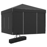 Outsunny 9.7' x 9.7' Pop Up Canopy with Sidewalls, Portable Canopy Tent with 2 Mesh Windows, Reflective Strips, Carry Bag, Black(m-1)