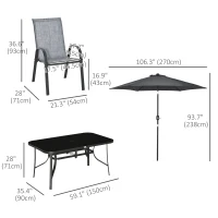 Outsunny 8 Pieces Patio Dining Set with Umbrella, 6 Chairs and Table, Grey(m-3)