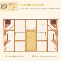 PawHut Large Outdoor Catio with Condos, Platforms, Doors, Ladders, Weather-Resistant Roof, Orange(m-7)