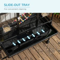 PawHut 71" Bird Cage with Wheels Perches, Ramp, Storage Shelf, Toys for Canaries, Finches, Cockatiels, Parakeets, Black(m-6)