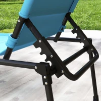 Outsunny Outdoor Lounge Chair, 4 Position Adjustable Backrest, Folding, Cushioned w/ Sun Shade Roof & Pillow, Blue(m-9)