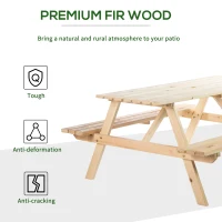 Outsunny Wood Picnic Table, Camping Table and Bench Set with Umbrella Hole for Outdoor, Garden, Patio, Backyard, Natural(m-5)