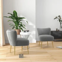 HOMCOM Velvet Lounge Chairs Set of 2, Modern Accent Chairs for Living Room with Gold Steel Legs and Tufting Backrest, Grey(m-7)