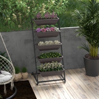 Outsunny 5-Tier Vertical Raised Garden Planter with 5 Boxes, Wheels, Outdoor Plant Stand for Vegetable Flowers, Brown