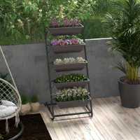 Outsunny 5-Tier Vertical Raised Garden Planter with 5 Boxes, Wheels, Outdoor Plant Stand for Vegetable Flowers, Brown(m-1)