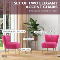 HOMCOM Velvet Lounge Chairs Set of 2, Modern Accent Chairs for Living Room with Gold Steel Legs and Tufting Backrest, Pink(m-4)