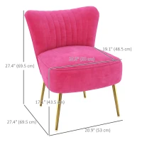 HOMCOM Velvet Lounge Chair, Modern Accent Chair for Living Room with Gold Steel Legs and Tufting Backrest, Pink(m-3)