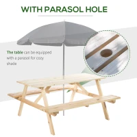 Outsunny Wood Picnic Table, Camping Table and Bench Set with Umbrella Hole for Outdoor, Garden, Patio, Backyard, Natural(m-4)